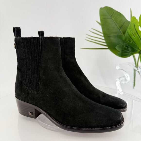 Sam Edelman Womens Bronson Ankle Boots Chelsea Black Suede Block Heel Size 6.5 M - Picture 1 of 16